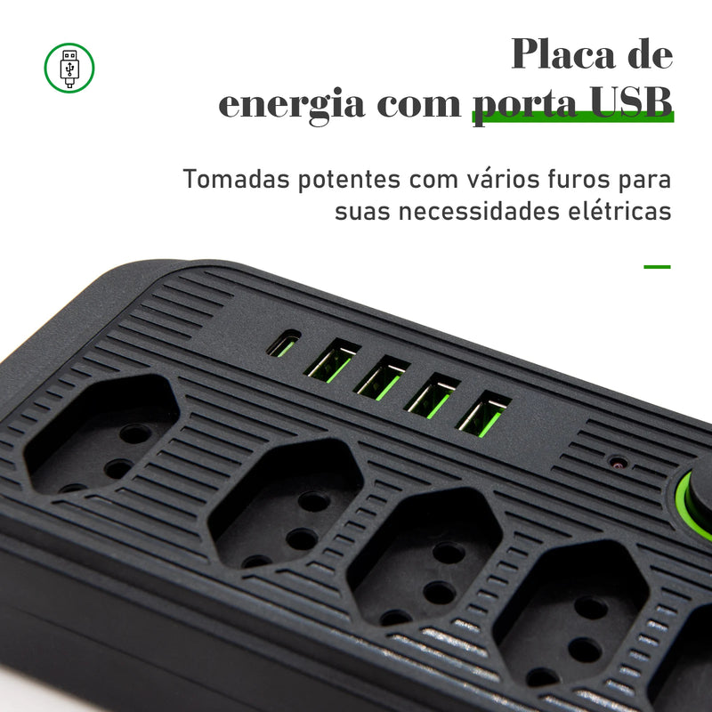 Mega Extensão Elétrica Tomada USB, Tensão de 110-220V