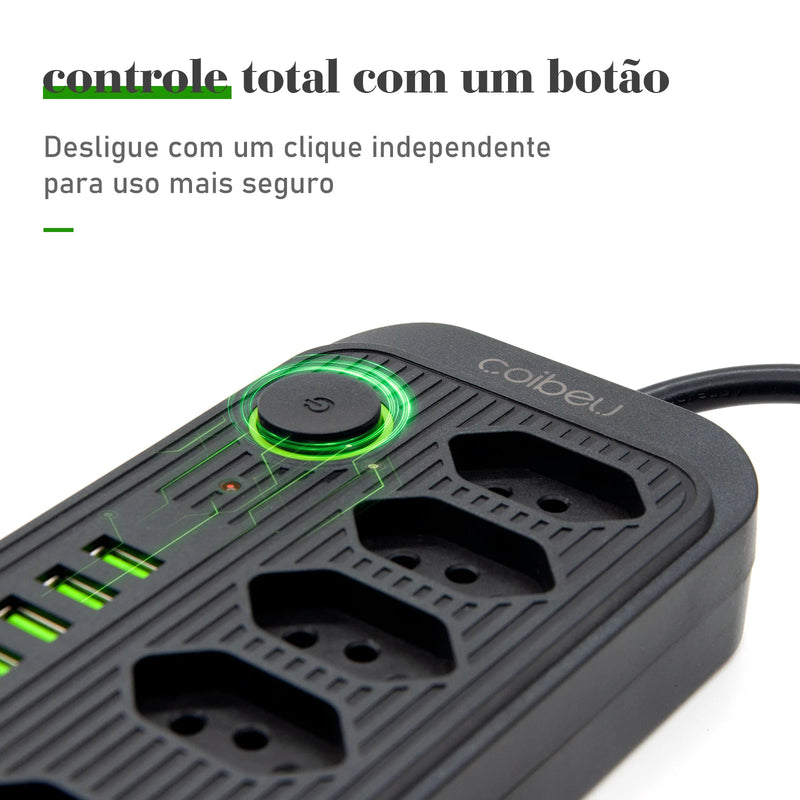 Mega Extensão Elétrica Tomada USB, Tensão de 110-220V