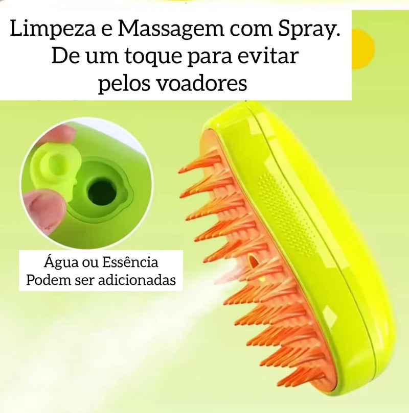 Escova e Spray Removedor e Massageador de Pelos para Gatos e Cães