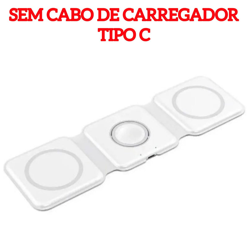 Suporte magnético 3 em 1 para carregador sem fio, carregador rápido dobrável para Iphones, celulares, apple watch e airpods