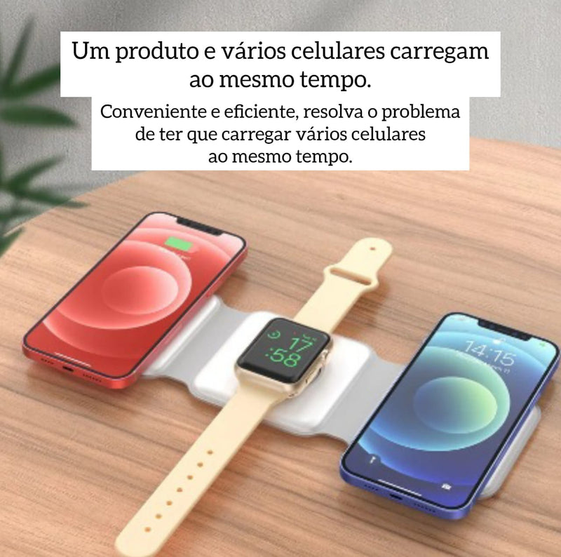 Suporte magnético 3 em 1 para carregador sem fio, carregador rápido dobrável para Iphones, celulares, apple watch e airpods