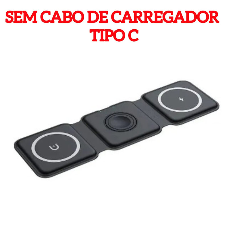 Suporte magnético 3 em 1 para carregador sem fio, carregador rápido dobrável para Iphones, celulares, apple watch e airpods